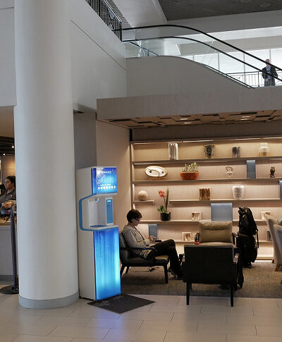 flowater refill station in a hotel lobby