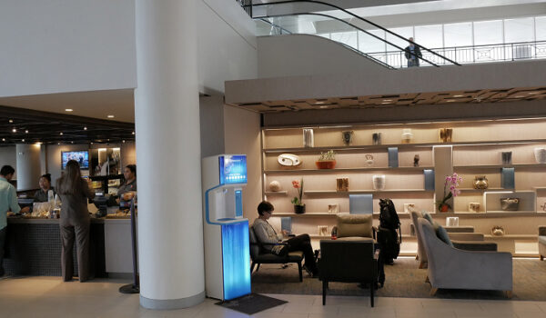 flowater refill station in a hotel lobby