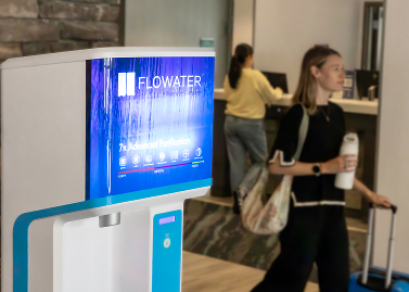 flowater refill station in a hotel business lobby