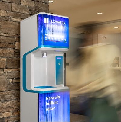 flowater refill station in a hotel lobby