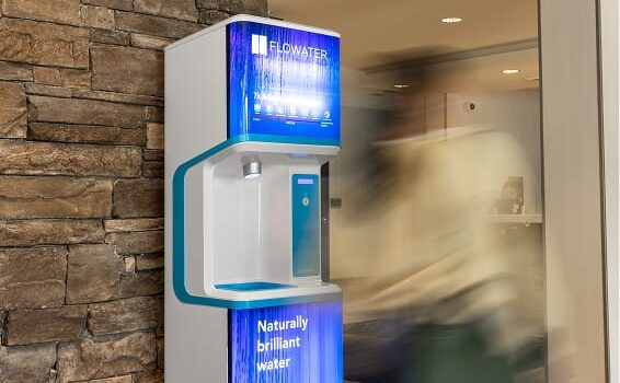 flowater refill station in a hotel lobby