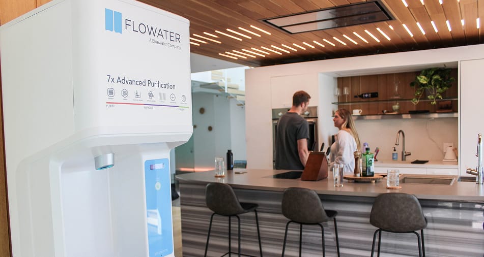 white flowater refill station in a home kitchen
