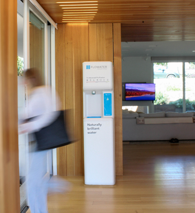 white flowater refill station in a home